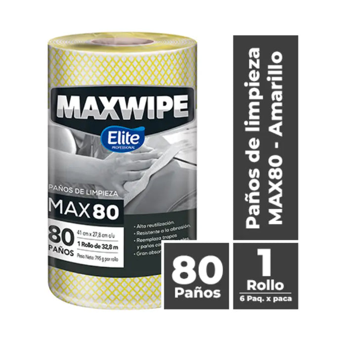 MAXWIPE ROLLO MAX80 - 80 Paños Amarillo 1TTCO615002