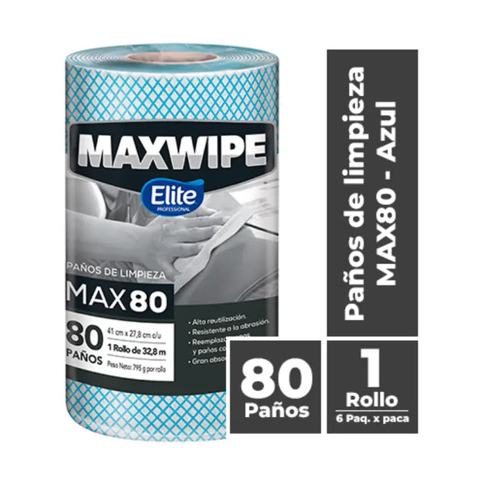 MAXWIPE ROLLO MAX80 - 80 Paños Azul 1TTCO615004