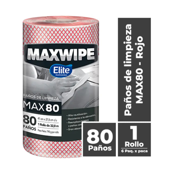 MAXWIPE ROLLO MAX80 - 80 Paños Rojo 1TTCO615005