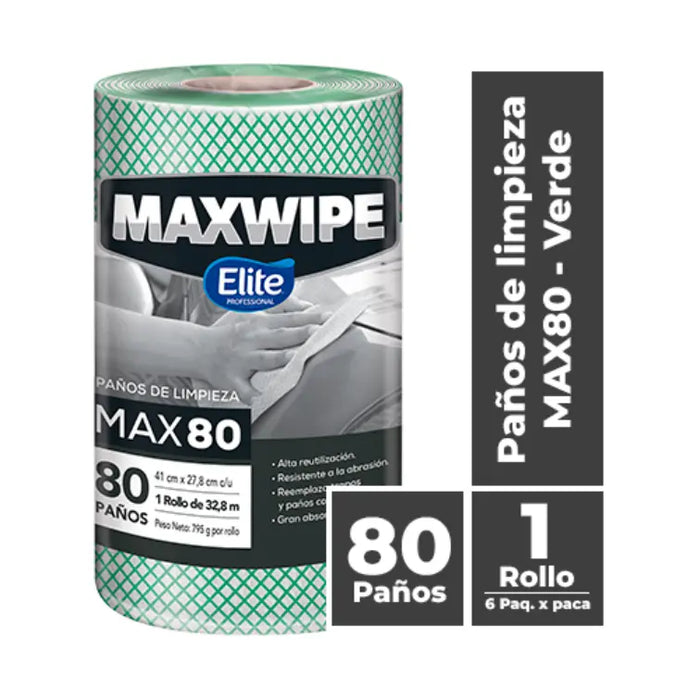 MAXWIPE ROLLO MAX80 - 80 Paños Verde 1TTCO615003