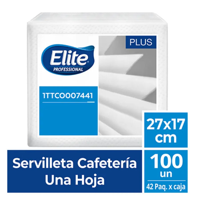 SERVILLETA ELITE BLANCA CAFETERÍA HOJA SENCILLA 27x17 x 100 1TTC0007441
