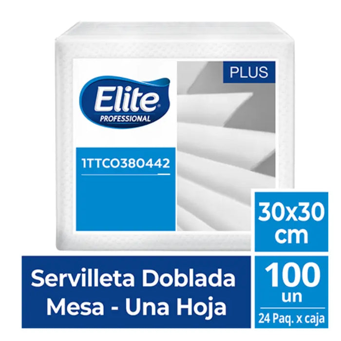 SERVILLETA ELITE BLANCA DOBLADA EN 4 HOJA SENCILLA 30x30 x 100 1TTC0380442