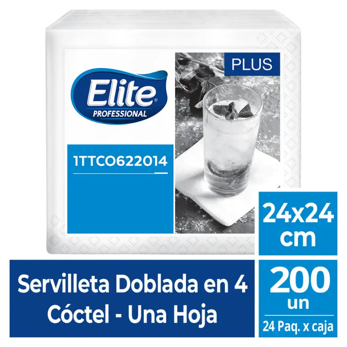 SERVILLETA ELITE BLANCA 24x24 HOJA SENCILLA x 200 – COCTELERA 1TTC0622014