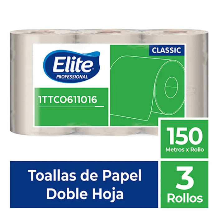 TOALLA ELITE ROLLO DOBLE HOJA NATURAL x3 – 150 mts  1TTC0611016
