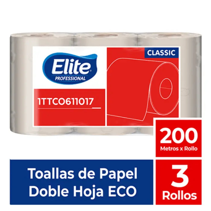 TOALLA ELITE ROLLO DOBLE HOJA NATURAL x3 – 200 mts ECO  1TTC0611017