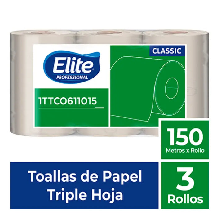 TOALLA ELITE ROLLO TRIPLE HOJA NATURAL x3 – 150 mts 1TTC0611015